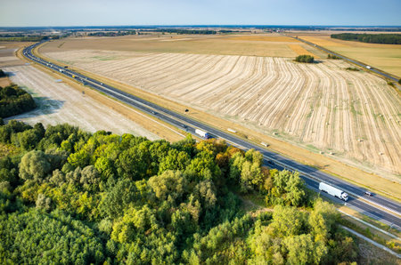 Aerial view on the long modern highway
