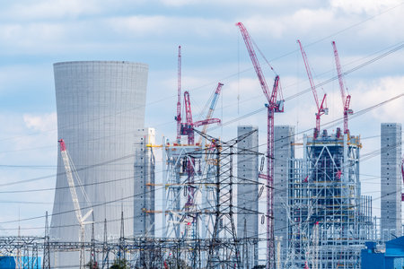 Large view on the construction site of the new moderm power station