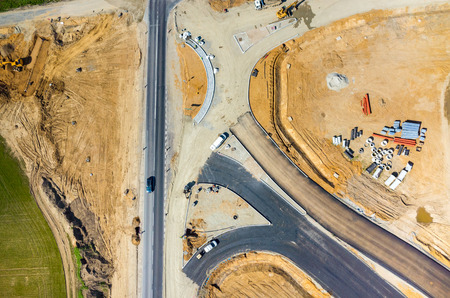 Aerial view on the new road construction siteの写真素材