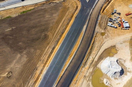 Aerial view on the new road construction site