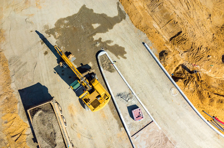 Aerial view on the new road construction siteの写真素材
