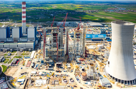 Aerial view on the construction site of the new modern power stationのeditorial素材