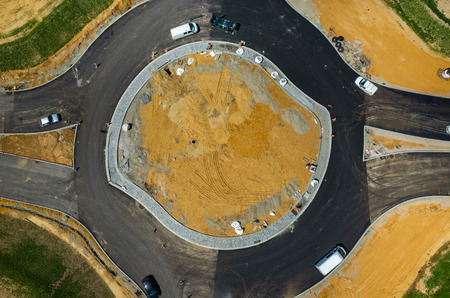 Aerial view on the new road construction siteの写真素材