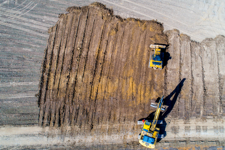 Aerial view on the new road construction siteの写真素材
