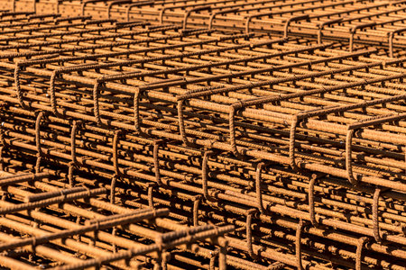 Close view on the steel reinforcing bars
