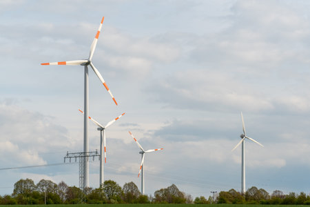 Large view on the windmills on the field