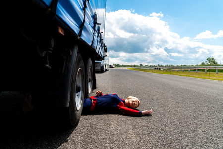 Close view on the mannequin under the car during the trial accidentの写真素材