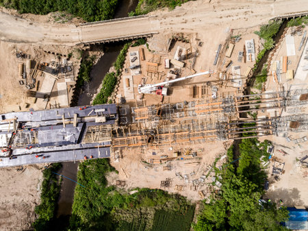 Aerial view on the new road construction site