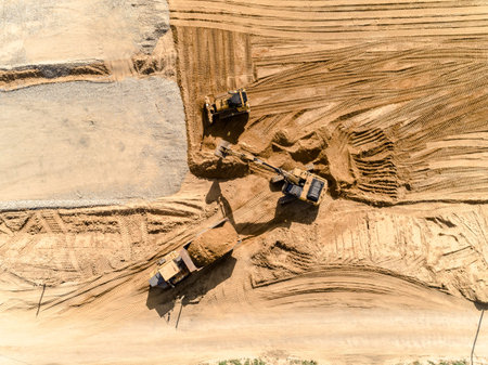 Aerial view on the new road construction site