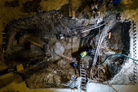 Close view on the old pipe during the reparationの写真素材