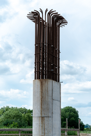 Large view on the construction site of the new modern bridgeの写真素材