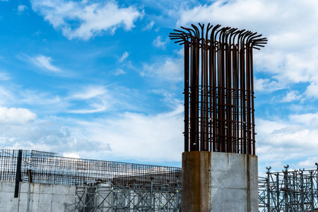 Large view on the construction site of the new modern bridge