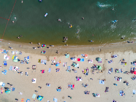 Aerial view on the beach with touristsのeditorial素材