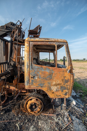 Close view on the old burned destroyed carの写真素材