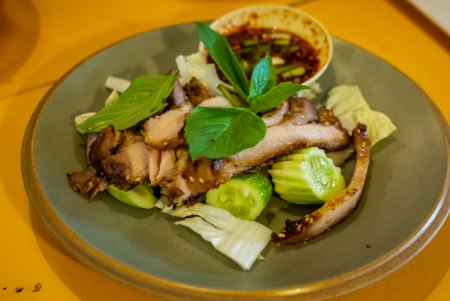 grilled pork s neck - Pork neck grilled,Thai food with vegetableの写真素材