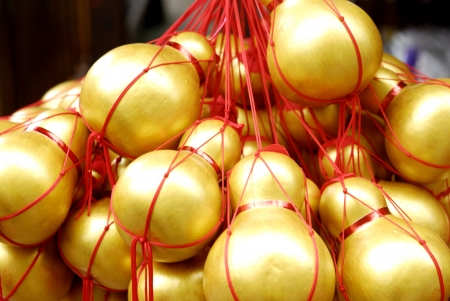 Chinese golden decorations - plastic calabash hanging - Symbol of Health and Wealthの写真素材