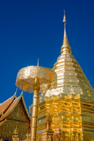 Doi suthep temple at Chaing mai Thailand - The golden Chedi at Doi Suthep Buddhist temple in Chiang Mai, Thailand の写真素材
