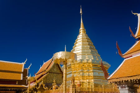 Doi suthep temple at Chaing mai Thailand - The golden Chedi at Doi Suthep Buddhist temple in Chiang Mai, Thailand の写真素材