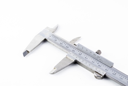 Old Stainless steel caliper on a white background の写真素材