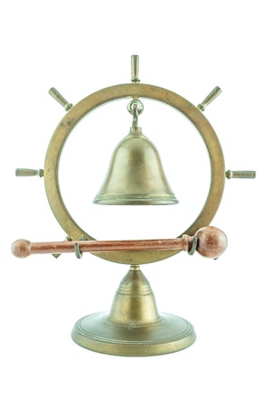 Brass bell with wooden stickの写真素材