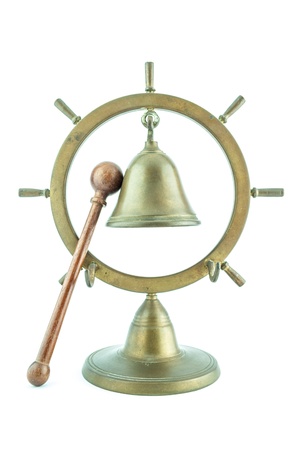 Brass bell with wooden stickの写真素材