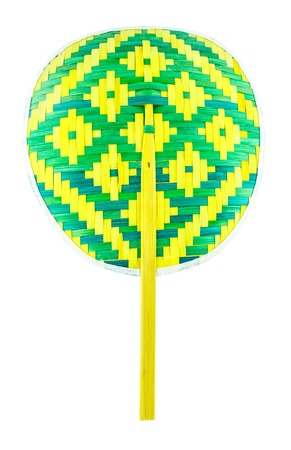 Weave colorful fan isolated on white background - Thai native fan made from bamboo の写真素材