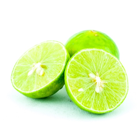 Green fresh lime and slice, Isolated on white background - Fresh limes Isolated on whiteの写真素材