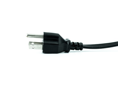Electric plug - power plug - Black electric cable isolated on whiteの写真素材