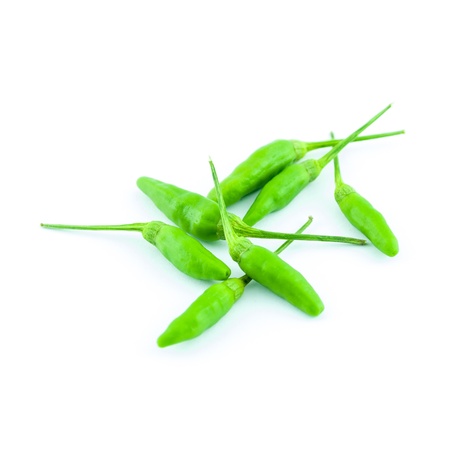 green chilli pepper isolated on white backgroundの写真素材