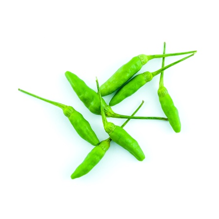 green chilli pepper isolated on white backgroundの写真素材