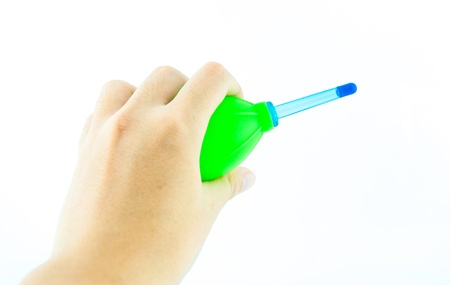 Rubber Air Blower Pump Dust Cleaner for Camera isolated on white backgroundの写真素材