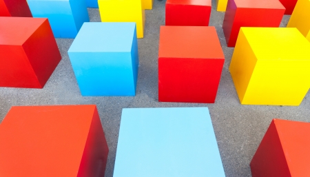 colored block cubes as chairs toyの写真素材