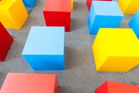 colored block cubes as chairs toyの写真素材
