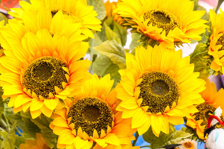 Artificial sunflowers bunchの写真素材