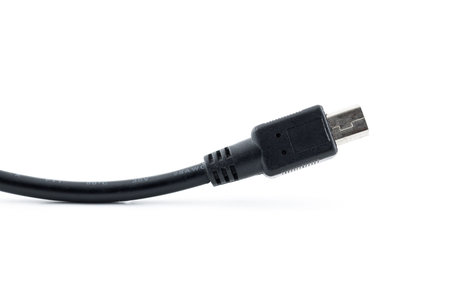 Closeup black usb plug cable isolated on a white backgroundの写真素材