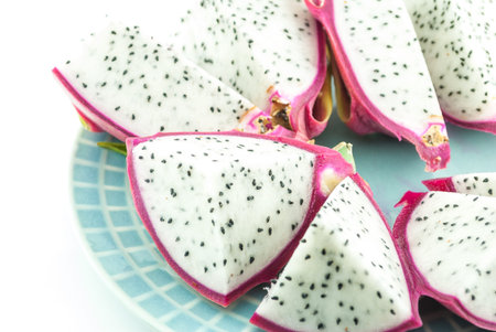 Dragon fruit close up on white backgroundの写真素材