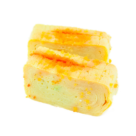 Tamago nigiri yaki  is sushi using an egg isolated on whiteの写真素材