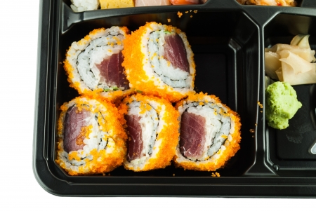California roll in Assortment of traditional Japanese foodの写真素材