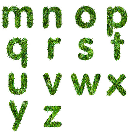 Letters m,n,o,p,q,r,s,t,u,v ,w,x,y,z made of green grass isolated の写真素材