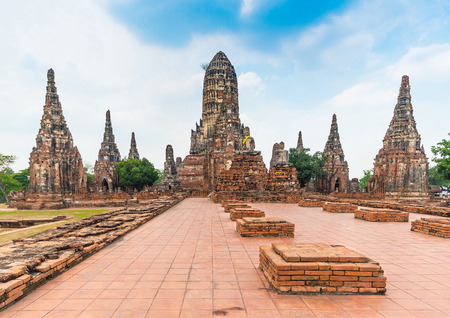 Ruins of ancient Chaiwattanaram temple in Ayuttaya, Thailandの写真素材