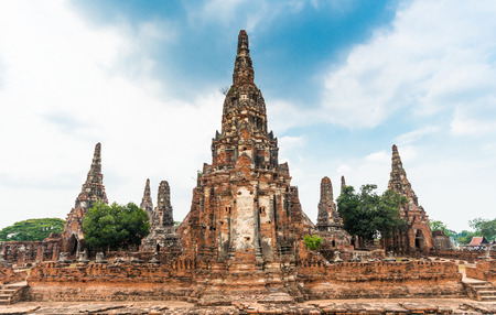 Ruins of ancient Chaiwattanaram temple in Ayuttaya, Thailandの写真素材