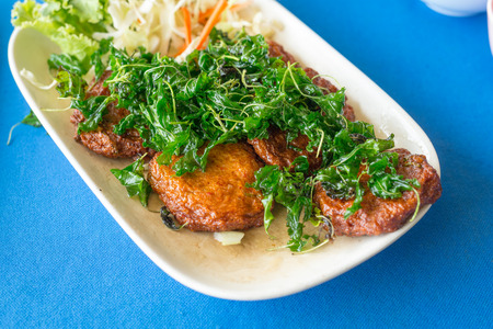 Thai Food Fish Cake  Tod Mun Pla  and Fried Vegetableの写真素材