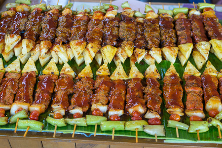 Beef and pork barbecue prepare to eatの写真素材