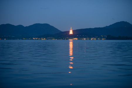 Hangzhou West Lake pagodaの写真素材