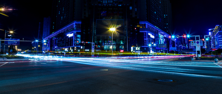 A cold color effect at the crossroadsのeditorial素材