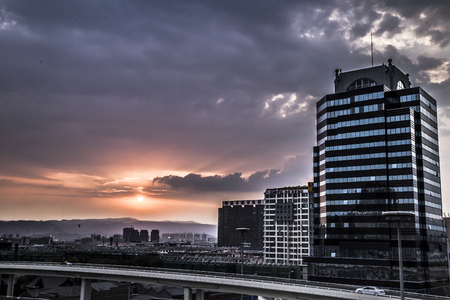 Sunset cloudy overpassのeditorial素材