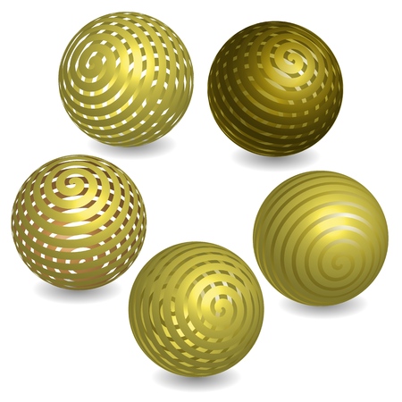 Set of gold realistic three dimensional spheres isolated on white background. Vector illustration. Eps 10.のイラスト素材