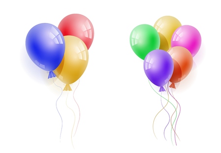 Vector realistic banch of colorfull helium balloons. Concept for promotion, ad, sale, flyer, greeting card. Free space for the text.Three-dimensional illustration. Eps 10.のイラスト素材