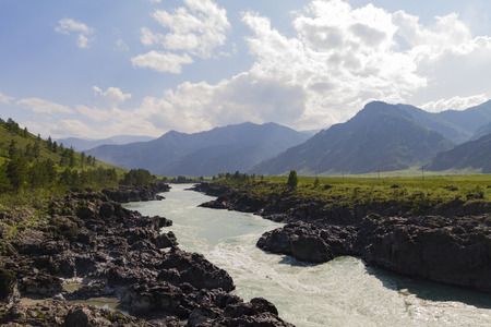 Katun river stream in Altai mointain.の写真素材