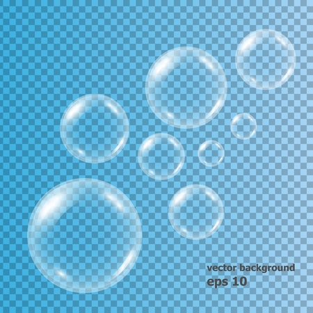 Vector realistic blue background with transparent soap water bubbles, balls or spheres. 3D illustration. EPS 10.のイラスト素材